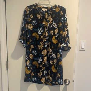 LOFT Long Sleeve Floral Dress - Blue, Yellow, White